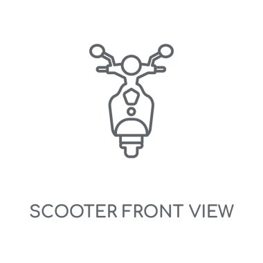 Scooter ön görünüm doğrusal simgesi. Scooter ön görünüm kavramı kontur sembolü tasarım. İnce grafik öğeleri illüstrasyon, beyaz bir arka plan, eps 10 anahat desen vektör.