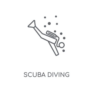 Scuba diving doğrusal simgesi. Scuba diving kavramı kontur sembolü tasarım. İnce grafik öğeleri illüstrasyon, beyaz bir arka plan, eps 10 anahat desen vektör.