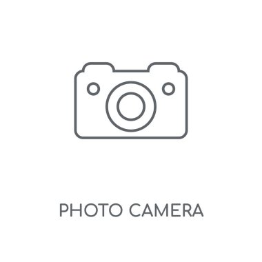 Fotoğraf kamera doğrusal simgesi. Fotoğraf kamera kavramı kontur sembol tasarımı. İnce grafik öğeleri illüstrasyon, beyaz bir arka plan, eps 10 anahat desen vektör.