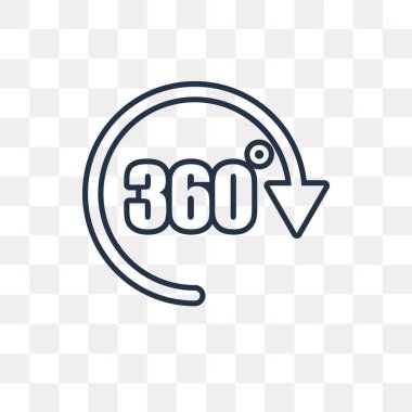 360 derece vektör anahat simgesini şeffaf arka plan üzerinde yüksek kalitede doğrusal 360 derece saydamlık kavramı izole olabilir kullanılan web ve mobil