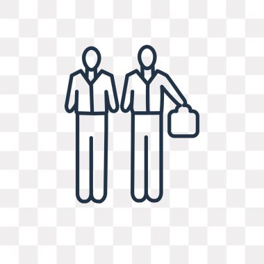 İki erkek toplantı vektör anahat simgesini şeffaf arka plan üzerinde yüksek kalitede doğrusal iki erkek toplantı saydamlık kavramı izole olabilir kullanılan web ve mobil