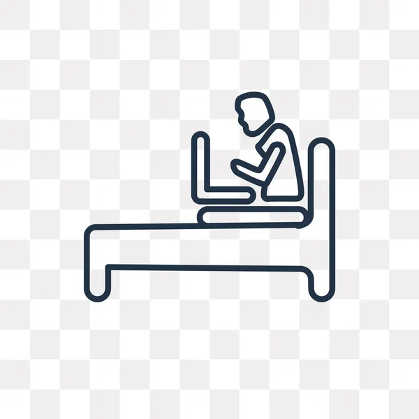 Laptop Chat Auf Bett Vektor Umriss Symbol Isoliert Auf Transparentem — Stockvektor