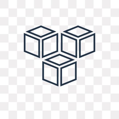 Küp vektör anahat simgesini şeffaf arka plan üzerinde yüksek kalitede doğrusal küp saydamlık kavramı izole olabilir kullanılan web ve mobil