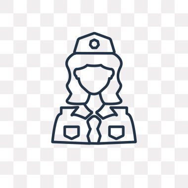 Saydam arka plan üzerinde yüksek kalitede doğrusal polis saydamlık kavramı izole kadın polis vektör anahat simgesini kullandığınız web ve mobil olabilir