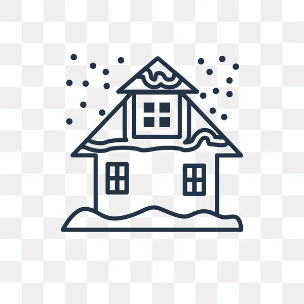 Snowy House Vector Outline Icon Isolated Transparent Background High Quality — Stock Vector