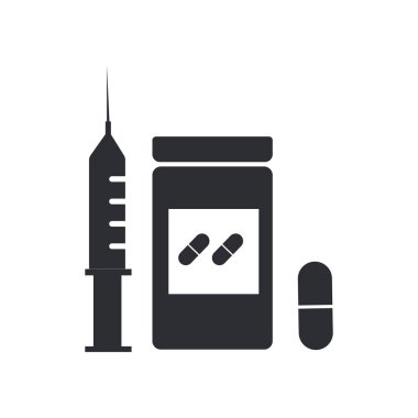 Uyuşturucu simge vektör web ve mobil uygulaması tasarımı, uyuşturucu logo kavramı için izole üzerinde beyaz arka plan