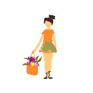 Genç kız çiçek vektör logo kavramı ile web ve mobil uygulaması tasarımı, beyaz arka plan üzerinde çiçekler vektör vektör ile genç kız izole