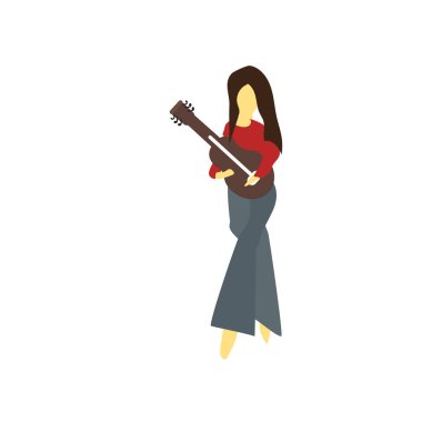 Web ve mobil uygulaması tasarımı, beyaz arka plan üzerinde duran kız gitar vektör logo kavramı oynamaktan ayakta kız gitar vektör vektör oynamaktan izole