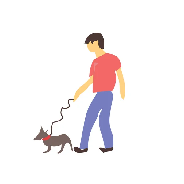 Hombre Caminando Con Vector Perro Vector Aislado Sobre Fondo Blanco — Vector de stock