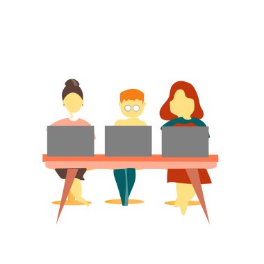 Web ve mobil uygulaması tasarım, dizüstü vektör logo kavramı ile çalışan insanlar için izole üzerinde beyaz arka plan ile dizüstü vektör emekçilerin vektör