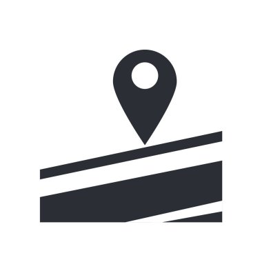 Web ve mobil uygulaması tasarımı, yol haritası ve PIN logosu kavramı için izole üzerinde beyaz arka plan vektör yol haritası ve PIN simgesi