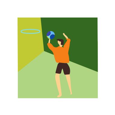 Basketbol oynarken adam vektör vektör web ve mobil uygulaması tasarımı, basketbol oynayan adam vektör logo kavramı üzerinde izole beyaz arka plan