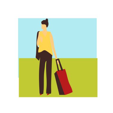 Çanta vektör vektör ile duran kadın izole web ve mobil uygulaması tasarımı, beyaz arka plan üzerinde kadın çantaları vektör logo kavramı ile ayakta