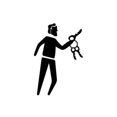 Büyük anahtar simge vektör adamla beyaz zemin üzerine adam w izole.