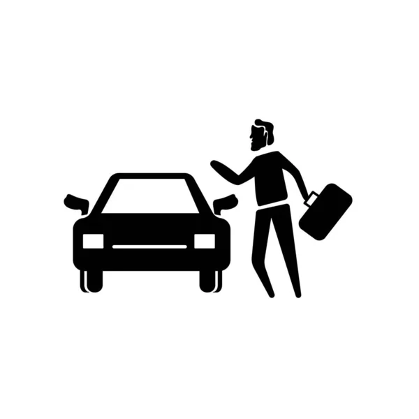 男の車と白いれたらに分離されたスーツケースのアイコン ベクトル — ストックベクタ
