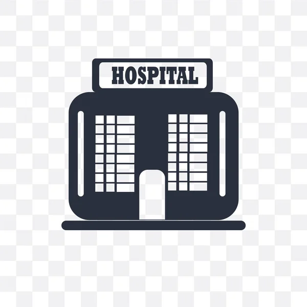 Edificio del hospital icono vector frontal aislado en la espalda transparente — Vector de stock