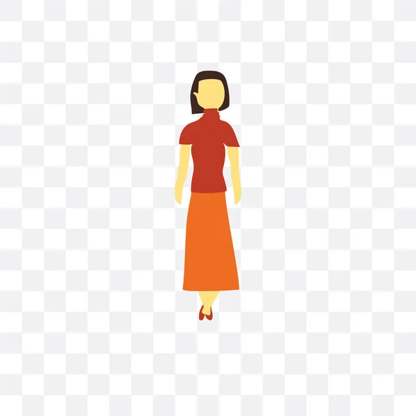 Εικονίδιο του φορέα γυναίκα στέκεται απομονωθεί σε διαφανές φόντο, — Διανυσματικό Αρχείο