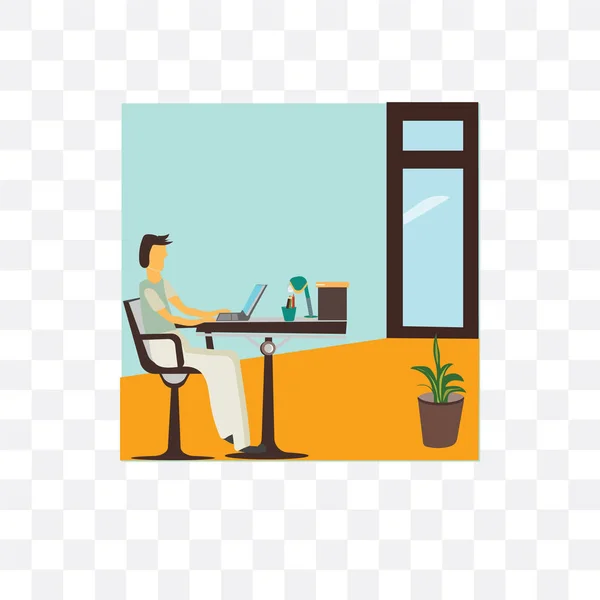 Man working on the laptop vector icon isolated on transparent ba — Stock Vector