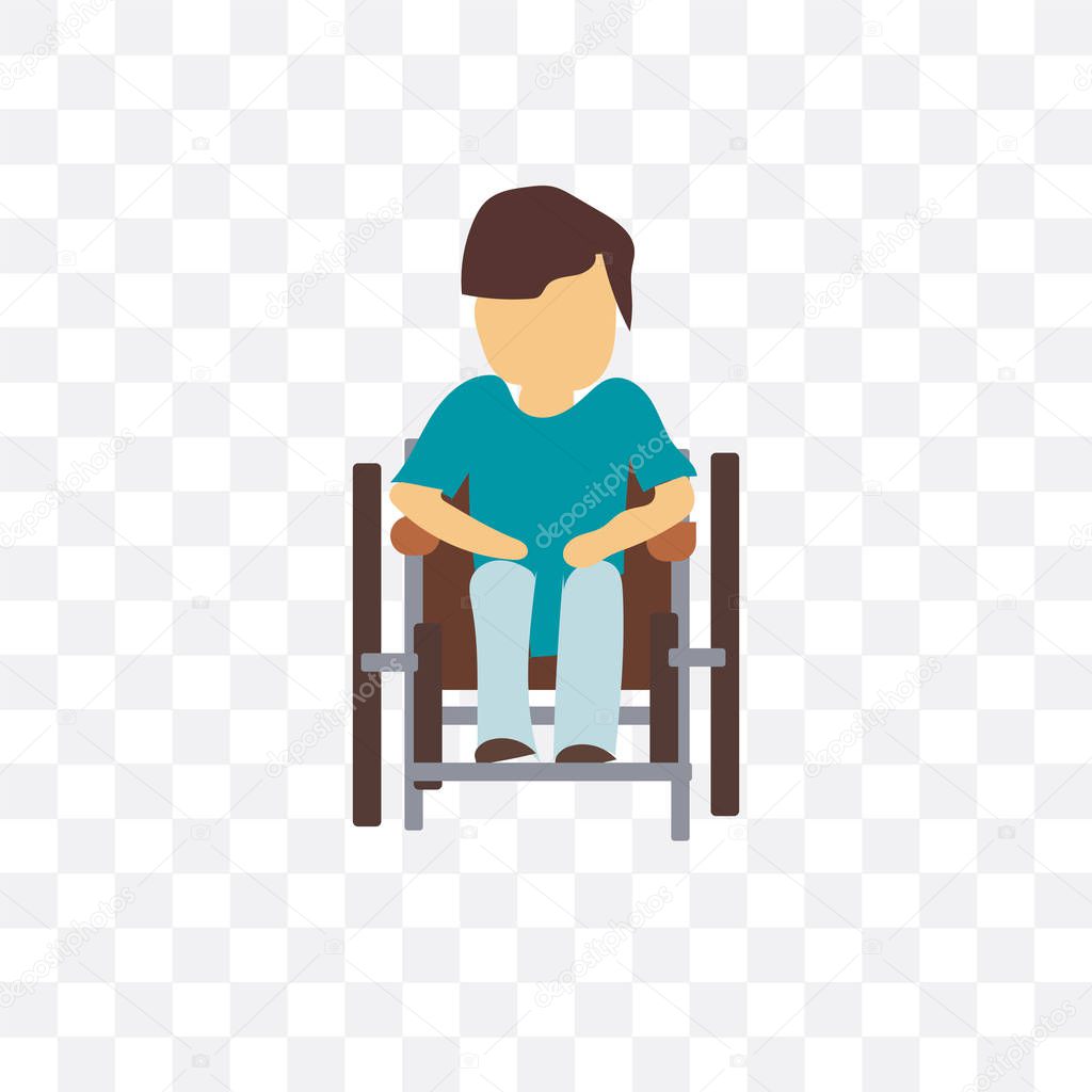 Disabled man sitting in wheelchair vector icon isolated on transparent background, Disabled man sitting in wheelchair logo concept