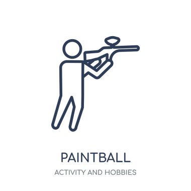 Paintball simgesi. Paintball doğrusal sembolü tasarım etkinliği ve Hobiler koleksiyon. Beyaz arka plan üzerinde basit anahat öğesi vektör çizim.