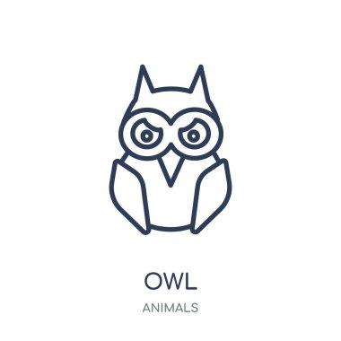 Baykuş simgesi. Baykuş doğrusal sembolü tasarım hayvanlar koleksiyonundan. Beyaz arka plan üzerinde basit anahat öğesi vektör çizim.