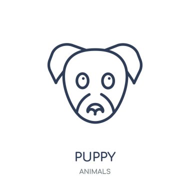 köpek yavrusu simgesi. köpek yavrusu doğrusal sembolü tasarım hayvanlar koleksiyonundan. Beyaz arka plan üzerinde basit anahat öğesi vektör çizim.
