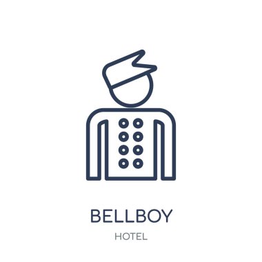Belboy simgesi. Belboy doğrusal sembolü tasarım Hotel Collection. Beyaz arka plan üzerinde basit anahat öğesi vektör çizim.