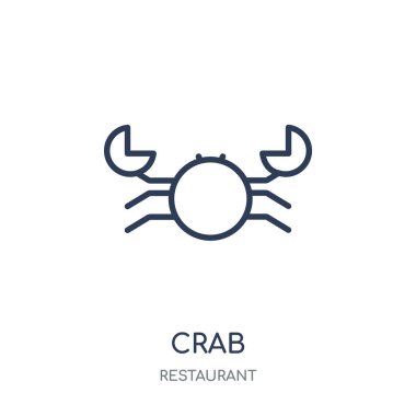 Yengeç simgesi. Doğrusal sembolü tasarım Restoran koleksiyonundan yengeç. Beyaz arka plan üzerinde basit anahat öğesi vektör çizim.