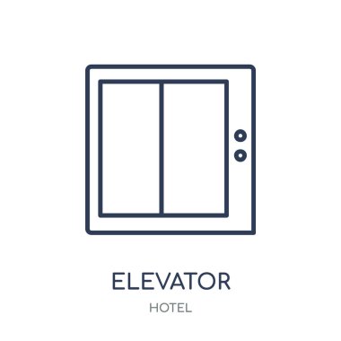 Asansör simgesi. Asansör doğrusal sembolü tasarım Hotel Collection. Beyaz arka plan üzerinde basit anahat öğesi vektör çizim.