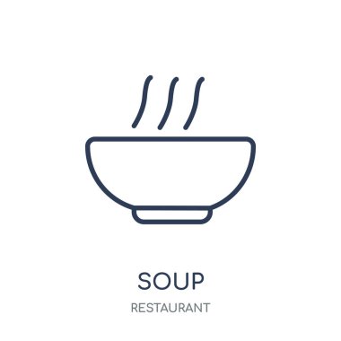Çorba simgesi. Çorba doğrusal sembolü tasarım Restoran koleksiyonundan. Beyaz arka plan üzerinde basit anahat öğesi vektör çizim.