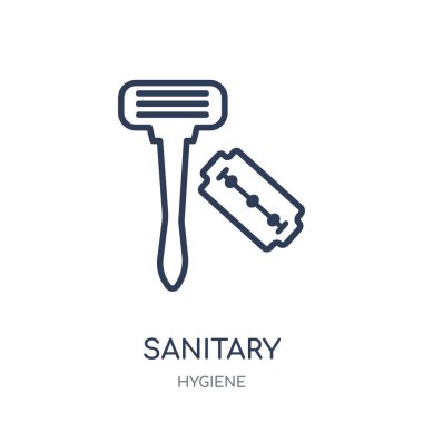 Sıhhi simgesi. Sıhhi doğrusal sembolü tasarım hijyen koleksiyonundan. Beyaz arka plan üzerinde basit anahat öğesi vektör çizim.