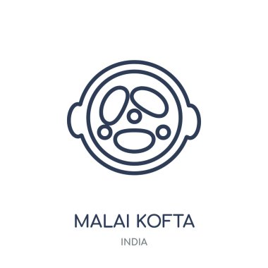 Malai köfte simgesi. Malai köfte doğrusal sembolü tasarım Hindistan koleksiyonundan. Beyaz arka plan üzerinde basit anahat öğesi vektör çizim.