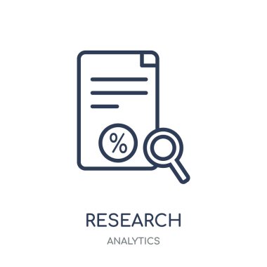 Araştırma simgesi. Araştırma doğrusal sembolü tasarım Analytics koleksiyonundan. Beyaz arka plan üzerinde basit anahat öğesi vektör çizim.