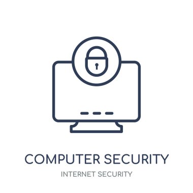Bilgisayar güvenlik simgesi. Bilgisayar güvenlik doğrusal sembol tasarımı Internet güvenlik koleksiyonundan. Beyaz arka plan üzerinde basit anahat öğesi vektör çizim.