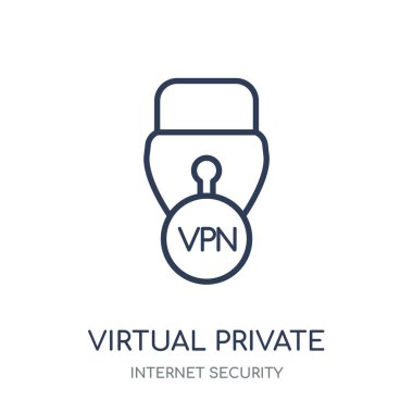 Sanal özel ağ simgesi. Sanal özel ağ doğrusal sembolü tasarım Internet güvenlik koleksiyonundan. Beyaz arka plan üzerinde basit anahat öğesi vektör çizim.