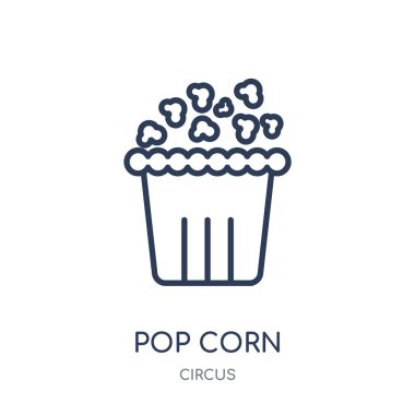 Pop corn simgesi. Mısır doğrusal sembolü tasarım sirk koleksiyonundan pop. Beyaz arka plan üzerinde basit anahat öğesi vektör çizim.