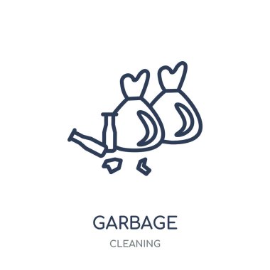 Çöp simgesi. Çöp doğrusal sembolü tasarım koleksiyonu temizlik from. Beyaz arka plan üzerinde basit anahat öğesi vektör çizim.