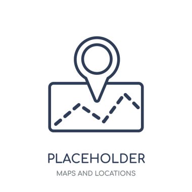 Yer tutucu simgesi. Haritalar ve konumlar koleksiyonundan yer tutucu doğrusal sembolü tasarım. Beyaz arka plan üzerinde basit anahat öğesi vektör çizim.