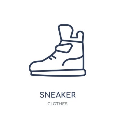 Spor ayakkabı simgesi. Spor ayakkabı doğrusal sembolü tasarım kıyafetler koleksiyonundan. Beyaz arka plan üzerinde basit anahat öğesi vektör çizim.