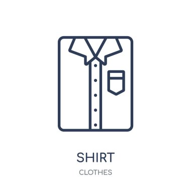 Gömlek simgesi. Gömlek doğrusal sembolü tasarım kıyafetler koleksiyonundan. Beyaz arka plan üzerinde basit anahat öğesi vektör çizim.