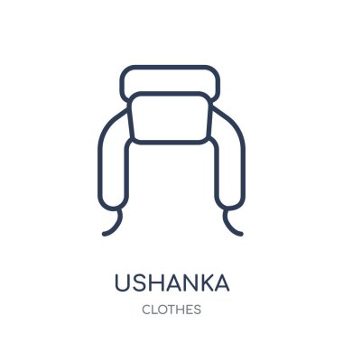 Ushanka simgesi. Ushanka doğrusal sembolü tasarım kıyafetler koleksiyonundan. Beyaz arka plan üzerinde basit anahat öğesi vektör çizim.