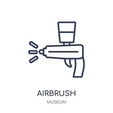 Airbrush simgesi. Airbrush doğrusal sembolü Tasarım Müzesi koleksiyonundan. Beyaz arka plan üzerinde basit anahat öğesi vektör çizim.