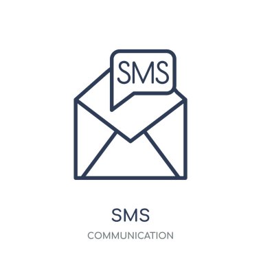 SMS simgesi. SMS doğrusal sembolü tasarım iletişim koleksiyonundan. Beyaz arka plan üzerinde basit anahat öğesi vektör çizim.