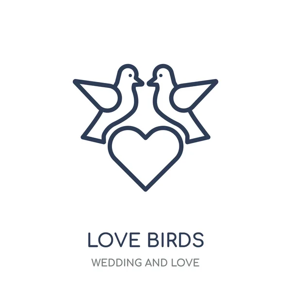 愛の鳥のアイコン 結婚と愛のコレクションから鳥線形シンボル デザインが大好きです 白い背景の上の簡単なアウトライン要素ベクトル図 — ストックベクタ