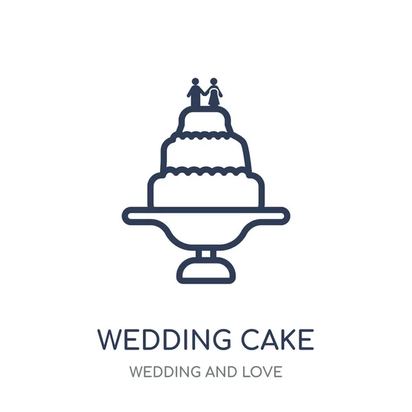 ウエディング ケーキのアイコン 結婚と愛のコレクションからウエディング ケーキ線形シンボル デザイン 白い背景の上の簡単なアウトライン要素ベクトル図 — ストックベクタ