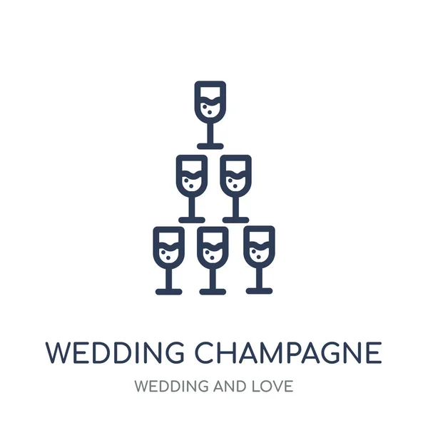 結婚式のシャンパンのアイコン 結婚式の結婚式と愛のコレクションからシャンパンの線形シンボル デザイン 白い背景の上の簡単なアウトライン要素ベクトル図 — ストックベクタ