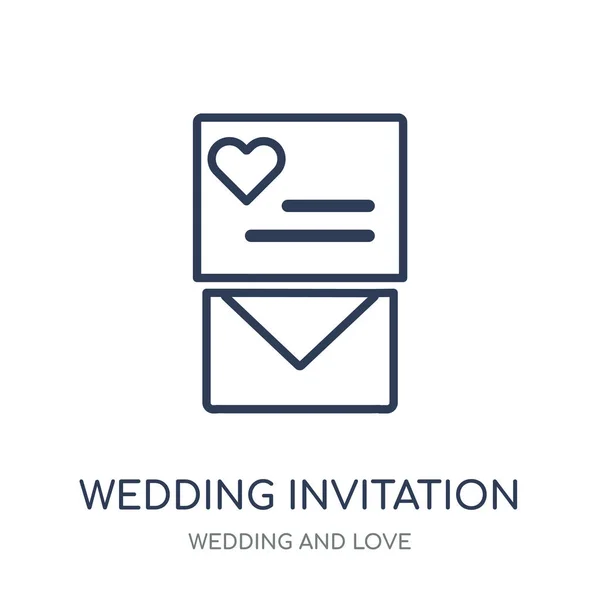 結婚式招待状のアイコン 結婚式招待状線形シンボル デザイン結婚式と愛のコレクションから 白い背景の上の簡単なアウトライン要素ベクトル図 — ストックベクタ