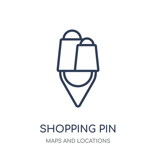 Icono Del Pasador Compras Diseño Símbolo Lineal Shopping Pin Colección — Vector de stock