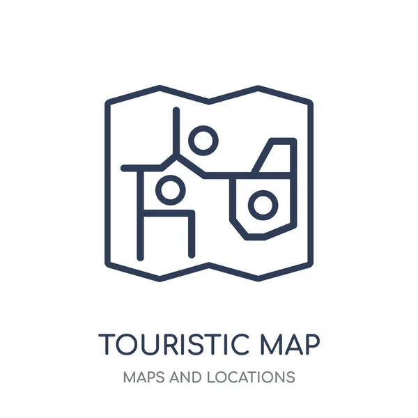 Icono Mapa Turístico Mapa Turístico Diseño Símbolos Lineales Colección Maps — Vector de stock