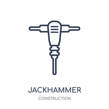 Jackhammer simgesi. Jackhammer doğrusal sembolü tasarım inşaat koleksiyonundan. Beyaz arka plan üzerinde basit anahat öğesi vektör çizim.